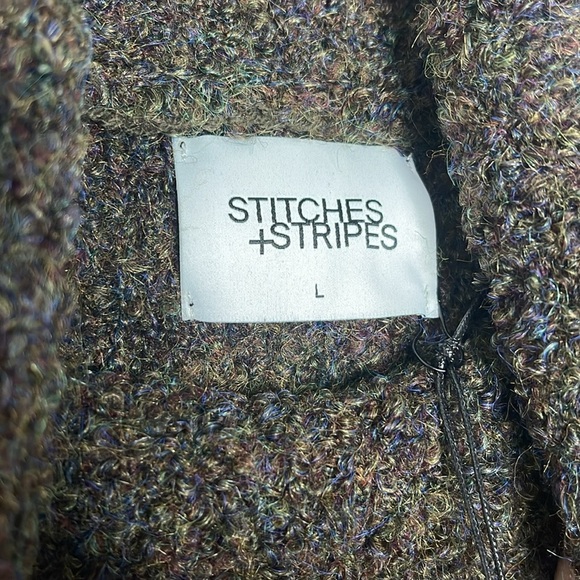 Revolve Stitches & Stripes Green Brown Cowl Neck Sweater Chunky Knit Large New - Picture 3 of 5